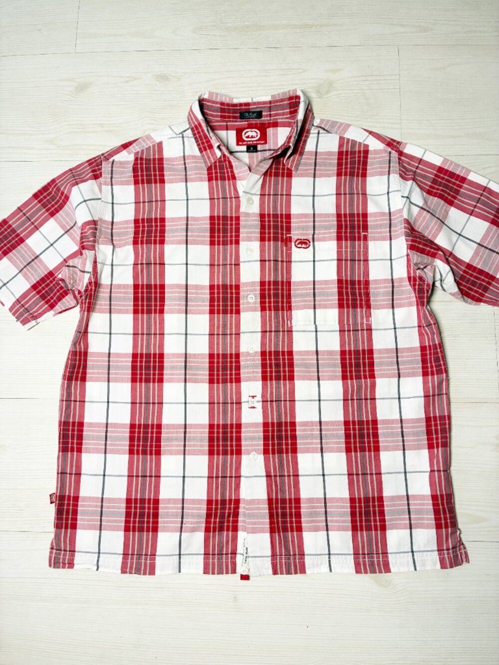 Vintage Ecko Unltd Plaid Button Down Shirt Red White Men's Size Small Y2K